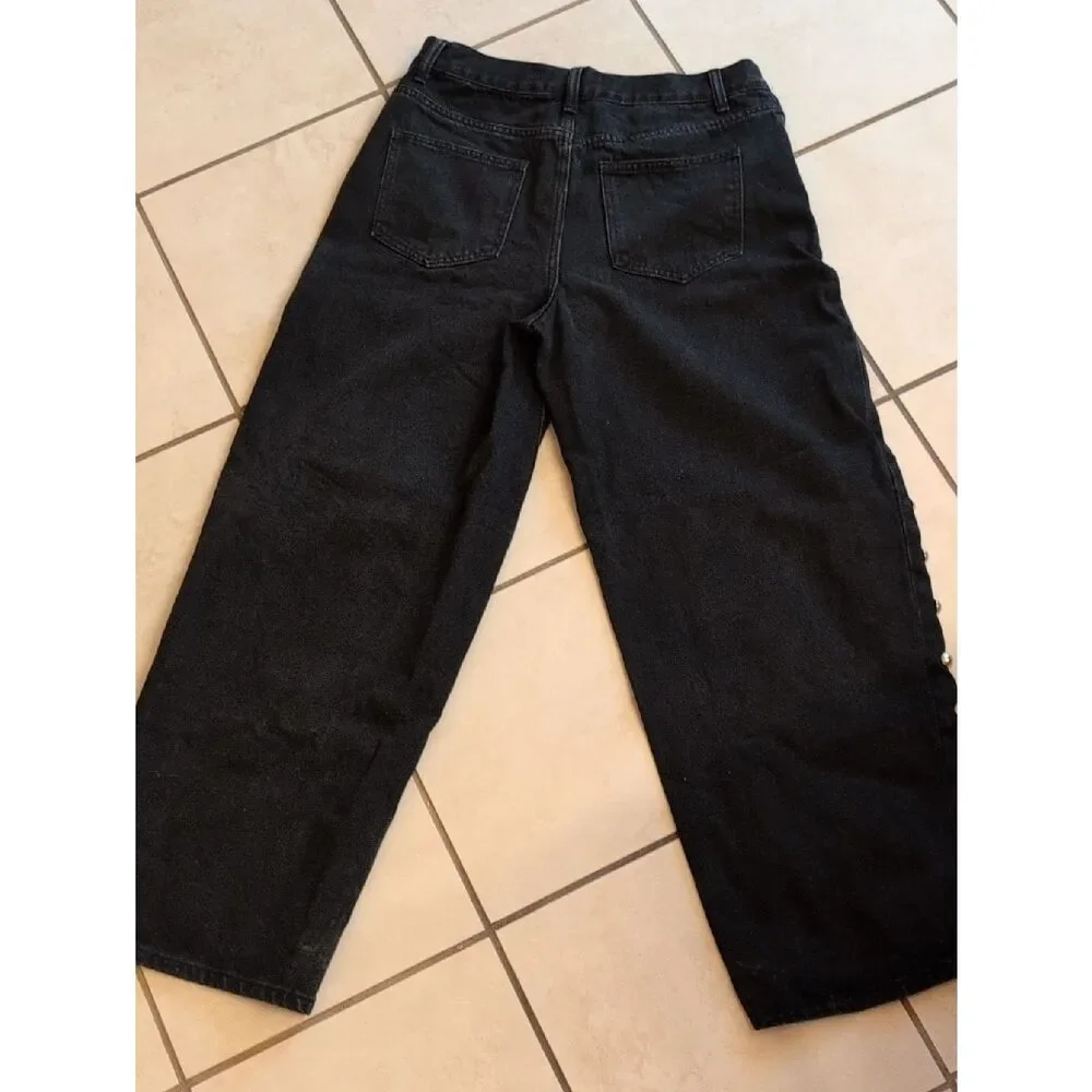 AiiRZ Studded Wide Leg Jeans Black Denim Barrel Pants Size 30 - Picture 4 of 13